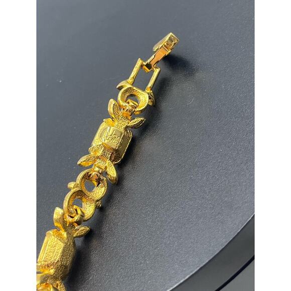 Vintage Joan Rivers Signed Faux Emerald & Clear CZ Gold Tone Tennis Bracelet - Picture 7 of 12